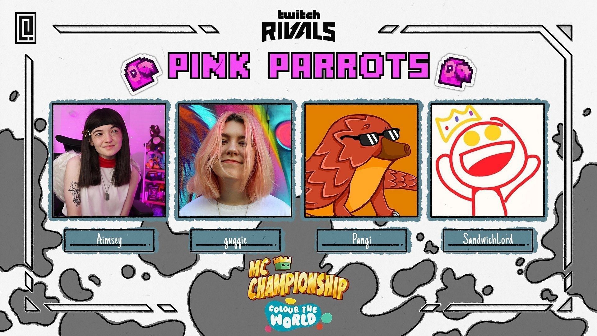 Members of Pink Parrots for the Minecraft Championship x Twitch Rivals 2025 Colour the World (Image via X/MCChampionship)